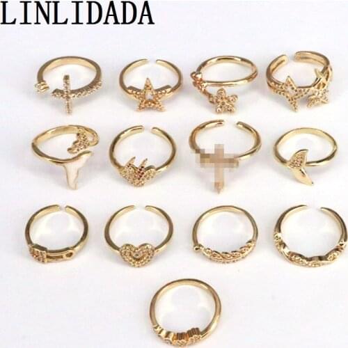 10Pcs New Design Fashion Gold Pave CZ Adjustable Mix Style Ring For Women Elegant Jewelry Friendship Gift