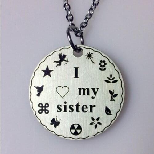 10pcs/lot stainless steel i love my sister charm letter pendant necklace