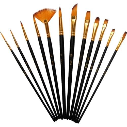 12Pcs Acrylic Paint Brush Nylon Hair Watercolor Flabellum Pointed Tip Artists Set Painting Brush Set Art Supplies Drop Ship