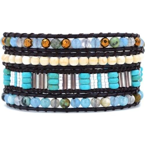 2018 New Classic 5X Wrap Bracelet For Women And Men Stone Leather Wraps Vintage Boho Chic Dropshipping Store