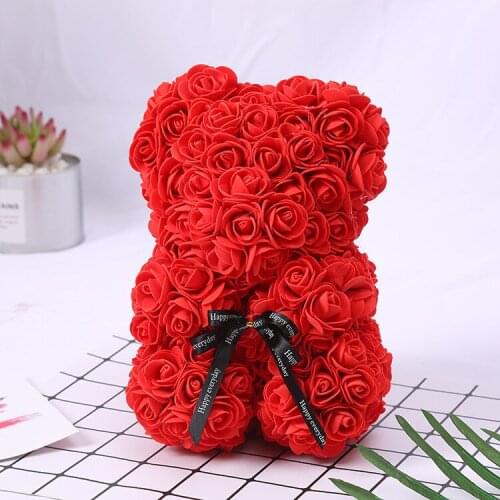 23cm Rose Bear Heart Artificial Flower Rose Teddy Bear with Gift Box For Women Valentines Wedding Birthday Christmas Gift