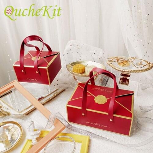 5pcs Portable Paper Cake Boxes For Packaging Mooncake Chocolate Biscuit Christmas Gift Box Birthday Wedding Party Favors Decor