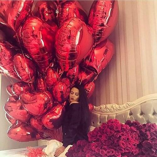 50pcs 18inch Rose Gold Red Pink Love Foil Heart Helium Balloons Wedding Birthday Party Balloons Valentines Day Globos Supplies