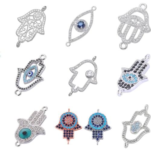 Juya DIY Jewelry Accessories Supplies Hamsa Hand Evil Eye Charm Connectors For Women Men Classic Turkish Jewelry Making Material