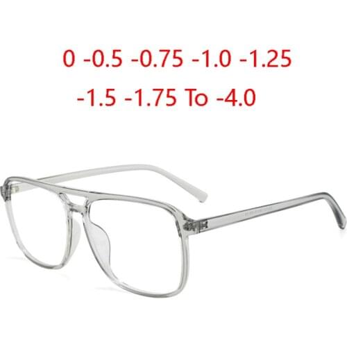 Blocking Blue Light Square Nearsighted Spectacle Double Beam Transparent Gray TR90 Diopter Glasses Prescription -0.5 -1.0 To -4