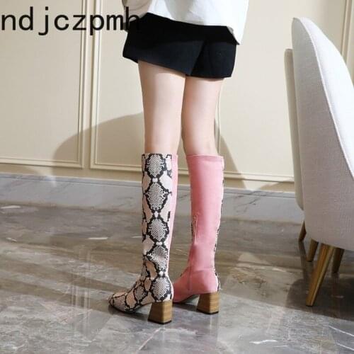 Long Boots Autumn and Winter New Fashion Sexy Color Matching Square Head Zipper Square Heel Mid Heel Womens Shoes Size 32-48