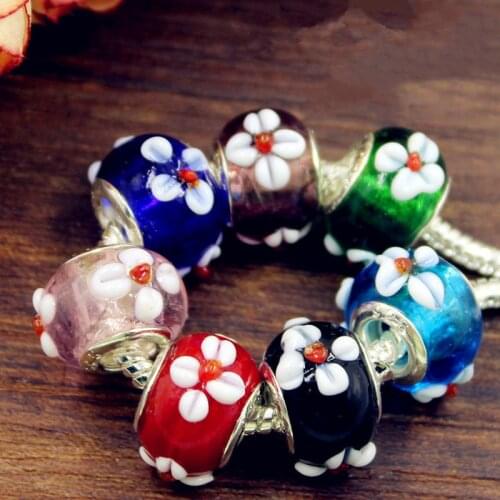 10Pcs Wholesale Lots Bulk 3D Glass Flower Large Hole European Beads Charms Fit Pandora Bracelet Chain Necklace Women DIY Jewelry