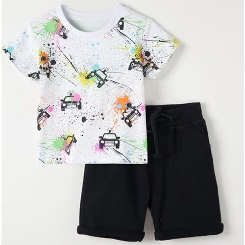 Graffiti Car t-shirt Pants Children Suits Summer Brand 100% Cotton Casual Outfits Infant Kids Sports Sets Baby Boys Clothes Sets