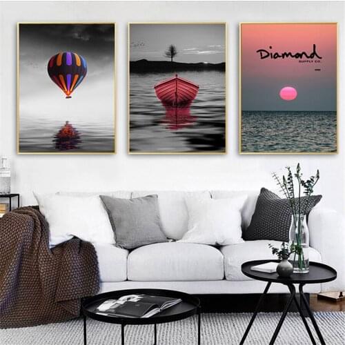 Hot Air Balloon Picture Home Decor Nordic Canvas Painting Wall Art Scenery Sea and Boat Decor Posters and Prints for Living Room
