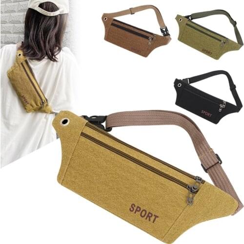 Canvas Waist Bag Waterproof Running Bag Outdoor Sports Belt Bag Bicycle Riding Mobile Phone Waist Pack Fitness Gym Belt Bag