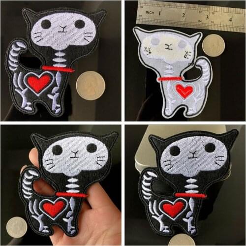 Exquisite wholesale 2019 New Punk style Animal Lovely Skeleton cat Rubber Embroidery Coat children Clothing Patch Accessories
