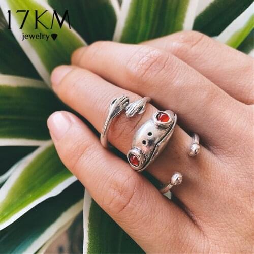 17KM Bohemian Hug Frog Rings Set For Women Lover Retro Ancient Silver Color Animal Opening Rings Men Figure Ring Jewelry Gift