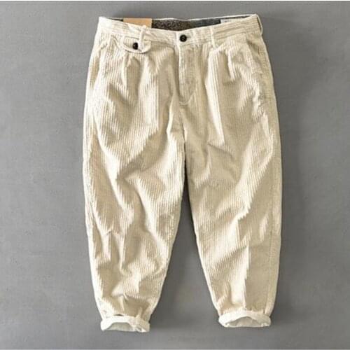 New Men Cotton Corduroy Pants Solid Color Casual Safari Style Mens Trousers