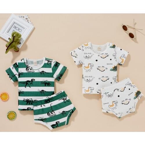 OPPERIAYA Newborn Baby 2Pcs Summer Cotton Lovely Clothes Short Sleeve Round Neck Dinosaur Print T-Shirt Shorts Casual Set