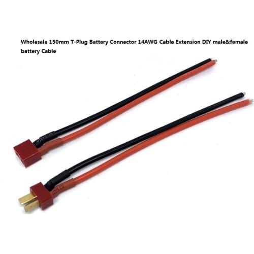 Wholesale 150mm T Plug Battery Connector 14WAG Cable Extension DIY male&female battery Cable