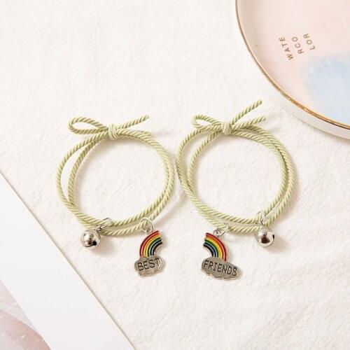 A Pair of Female Students With Bracelets and Bells Simple Rainbow Clouds Stitching Friendship Head Rope Bracelet Female LXH