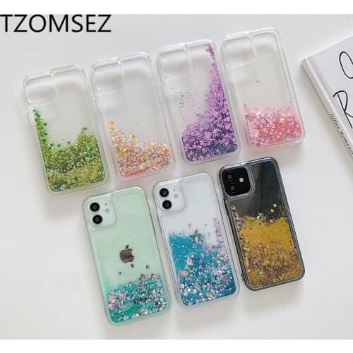 Cute Shiny Stars Shockproof Phone Cases for iPhone 12 Mini 11 Pro Max SE 2020 XS X XR 6S 7 8 Plus Cover Glitter Quicksand Coque