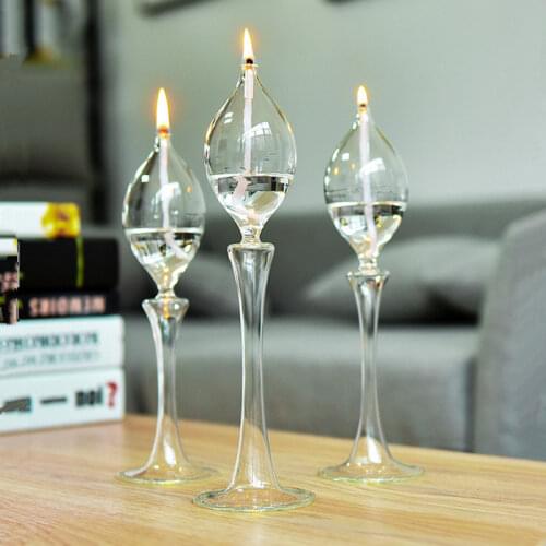 Free Shipping Small Size Tall Form Transparent Glass Oil Lamp Wedding Decoration Handcraft Candle Light Friend Gift