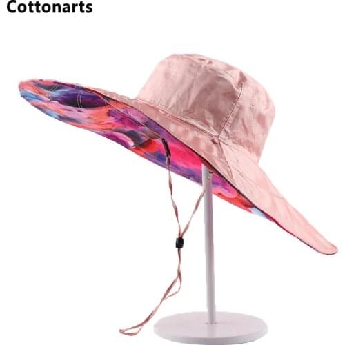 Fashion Outdoor Tie dye Tether Foldable Sun Visor Hat Female Summer Beach Sunhat Women Hiking Colorful large Brimmed Anti-UV Cap