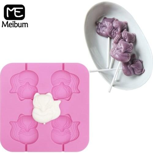 Meibum Foxes Shaped Lollipop Molds Candy Chocolate Silicone Mold Toffee Cake Topper Decorating Tools Pastry Baking Accessories