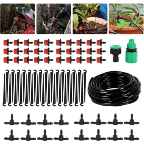 20m DIY Micro Drip Irrigation System 8 Hole Adjustable Flow Dripper Atomizer Watering Kit Garden 1/4'' Hose Spray Misting Kit