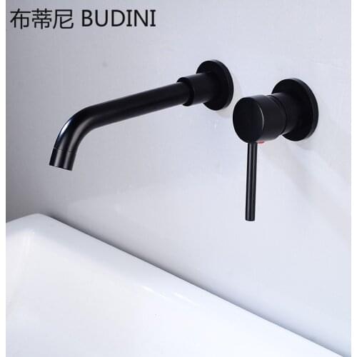 Bathroom Sink Basin Faucet Bath Mixer Tap Wall Mount Brass Matt Black With Single Handle Hot Cold Water White Gold Set