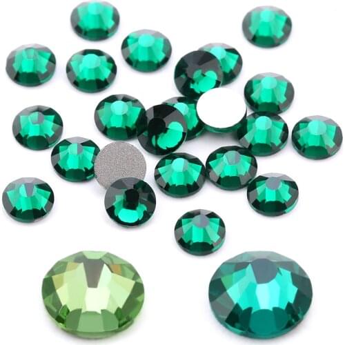 SS4-SS34 Malachite Green Crystal Glass Rhinestone for Nail Art Non Hotfix Flatback Glue on Nail Art Rhinestones Decorations