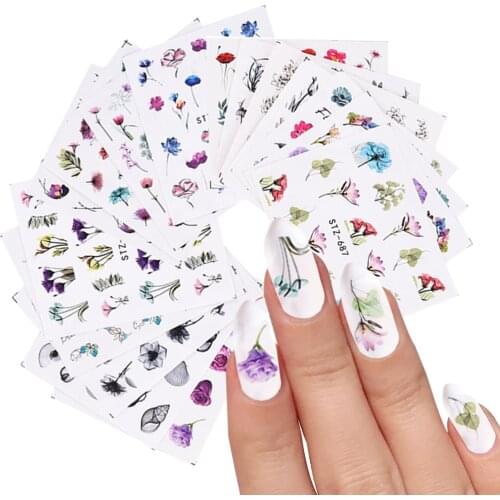 1/2/4Pcs Nail Sticker Nail Art Decorations Flowers Leaves Decals Water Transfer Colourful Butterfly Slider for Manicures Wraps