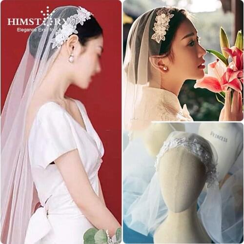 HIMSTORY Flower Edge Wedding Veils Tulle Long Bridal Veil Bridal Veil Long Bridal Party Veils Wedding Accessories