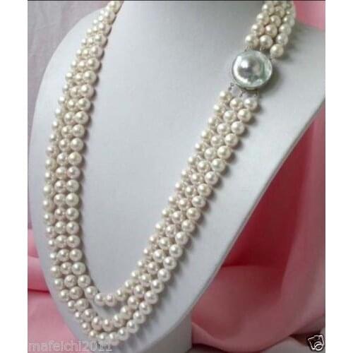Triple strand 8-9mm natural Australian south sea white pearl necklace 17-19