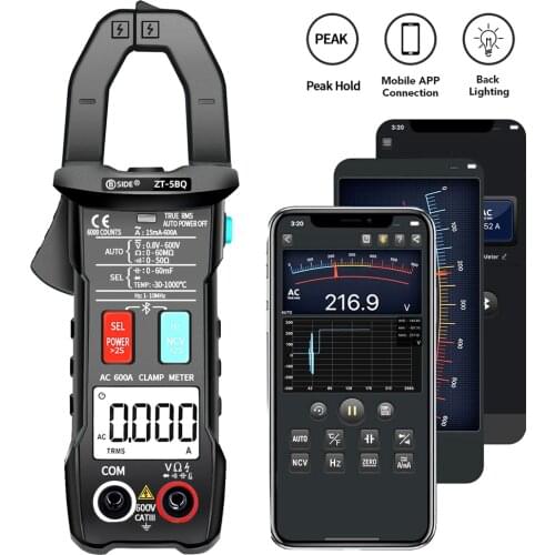 True RMS Digital Clamp Meter BSIDE ZT-5BQ 6000 Counts DC AC Current Ampere NCV Ohm Tester Ammeter Multimeter Electrician Tool