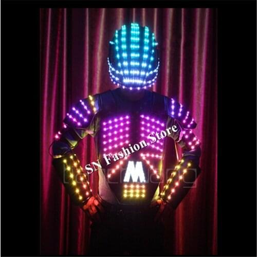 TC102-1 Ballroom dance led costumes full color rgb robot men suit colorful dj helmet catwalk stage show clothes bar performance
