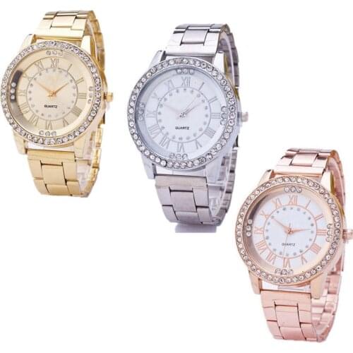 Women Fashion Stainless Steel Analog Quartz Wrist Watch Rhinestone Wristwatch Ladies Dress Watches Gift Luxury