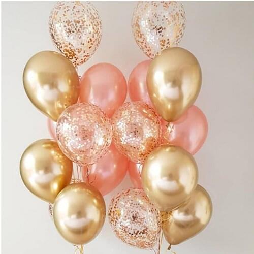 18pcs Metal Chrome Gold Silver Latex Balloons Rose Golden Transparent Confetti Balloon Party Decor Wedding Birthday Air Balloons