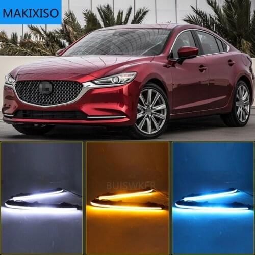 2PCS Car DRL Lamp LED Daytime Running Light For Mazda 6 Atenza 2020 2021 with Yellow Turn Signal fog lamp