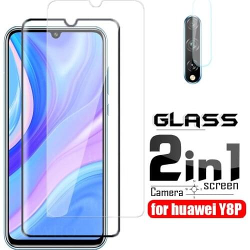 2 In 1 Protective glass on for Huawei Y8p Screen Protector Tempered Glass Film huwei Y8 P Glass 6.3" AQM-LX1 Camera Lens Film