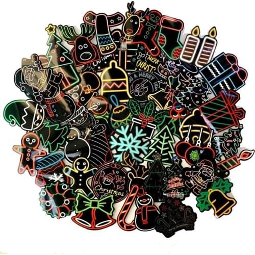 5 Sets=250PCS Neon Lights Colorful Christmas Deer Stickers Electric Car Refrigerator Notebook Waterproof Stickers