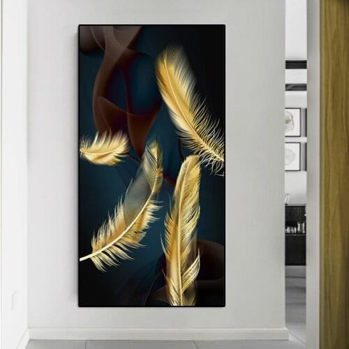 Diy Diamond Painting Cross Stitch Nordic Vintage Abstract Golden Feather Diamond Embroidery Picture Of Rhinestones large N717