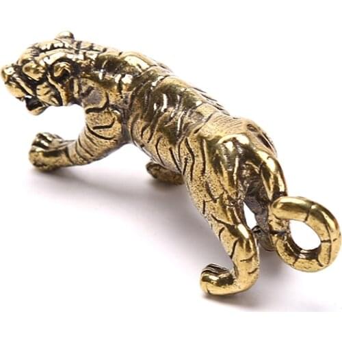 1PCS Charms Keychains Ornaments Solid Copper Tiger Key Chains Vintage Glossy Brass Animal Pendants Trinket Chinese Zodiac Tigers