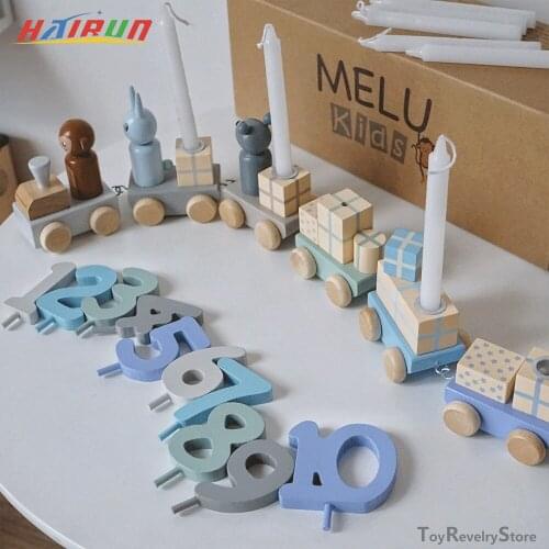 Childrens Play House Toys Wooden Building Blocks Digital Assembly Train Holiday Celebration Brinquedos Educativo Gifts