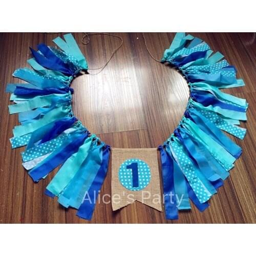 New Blue First Birthday Party Highchair Buntings Polka Dots 1 In Burlap Baby Boy Room Hanging kids 1st birthday Party Garland