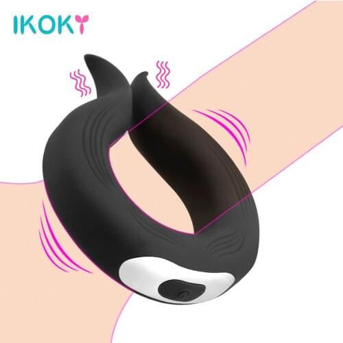 IKOKY 10 Frequency Dildo Vibration Gay Male Chastity Cock Ring Erotic Penis Ring Vibrator Sex Toys for Man Delay Ejaculation