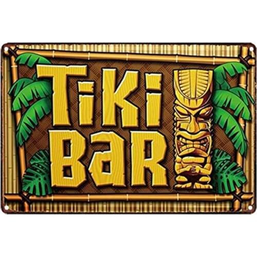 Mega-deal Hawaii Beach Style Tiki Bar Decorative Tin Sign Tropical Plaque with Tiki God Totem and Palm Tree 12" x 8"