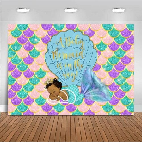 Neoback Baby Mermaid Photophone Fish Scales Photography Backgrounds Baby Shower Newborn Birthday Photo Backdrops Portrait Props