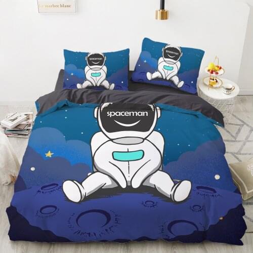 Cartoon bedding set for kids children baby Child duvet cover set 140x200 twin single Bed linen blue Space astronaut
