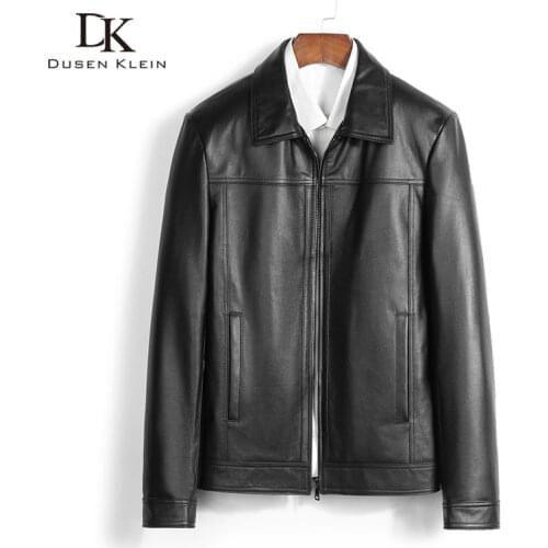 Men Genuine Leather Jacket Real Cow Leather Jackets Casual Short Black Pockets Autumn New Jacket for Man 2001
