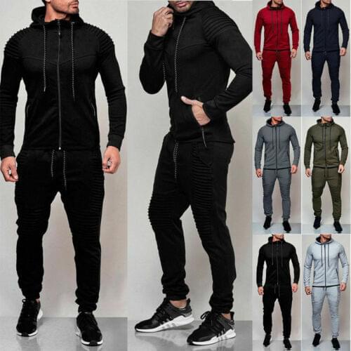 Autumn Winter Men Tracksuit Jogging Coat Top Bottom Sport Sweat Suit Hoodie Trousers Pants Set 2021