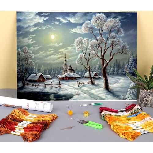 Christmas Ball With Snow Pre-Printed 11CT Cross-Stitch Kit DIY Embroidery DMC Threads Knitting Craft Handiwork Sewing Jewelry