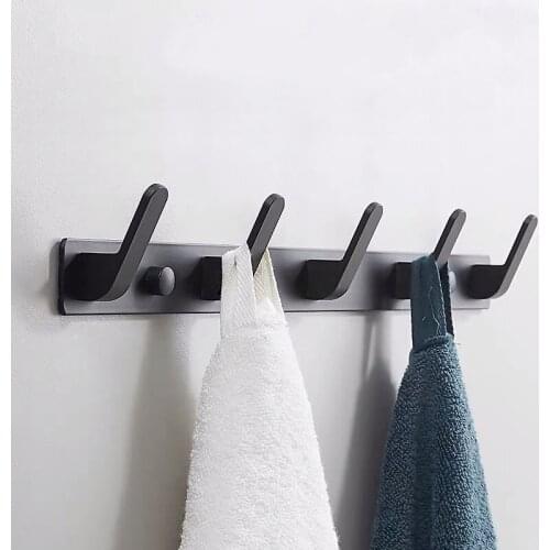 3-6 Hooks Home Bathroom Robe Towel Hook Wall Hanging Rack Adhesive Screw Hat Clothes Bag Coat Hanger Black Heavy Duty Aluminum