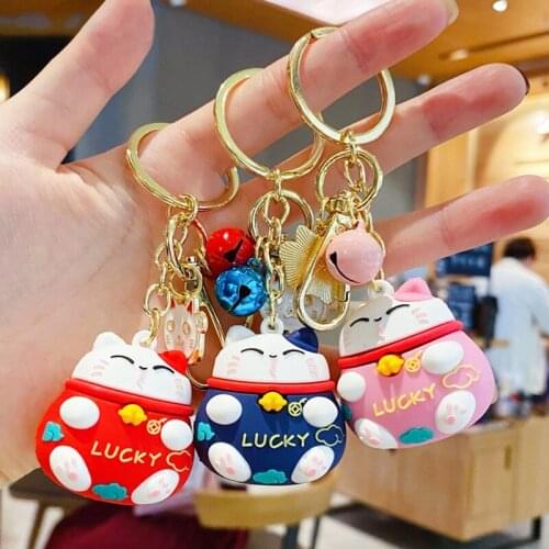 New Cartoon Lucky Cat Keychain Women Cat Car Key Ring Charm Bag Pendant Key Chain Gift Accessories